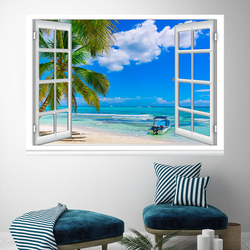 Toile de peinture avec effet de fenêtre 3D, affiches et imprimés de paysage marin, photos d'art murales, décor de maison sans cadre small picture n° 2