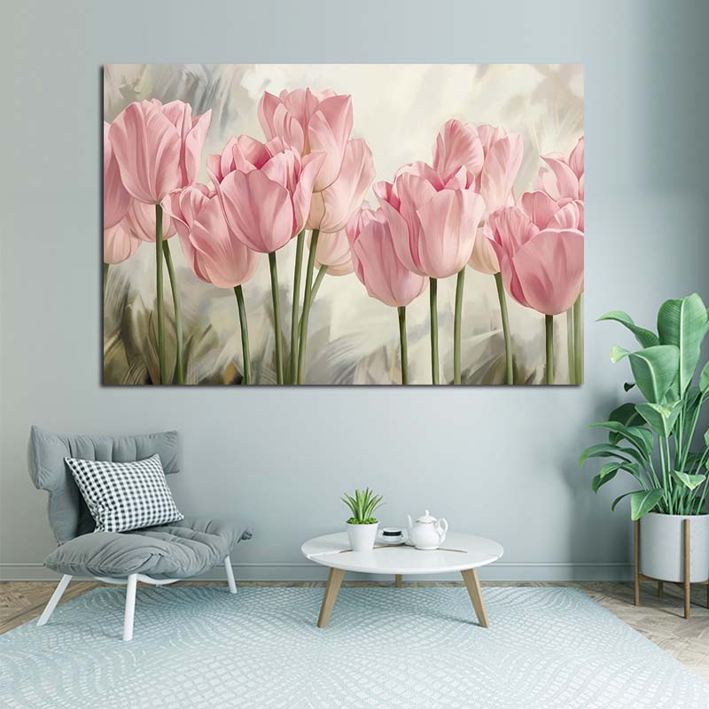 Peinture sur toile de fleurs roses de plantes tulipes, affiches de paysage et impressions, photo murale pour salon, décoration de la maison, sans cadre n° 1