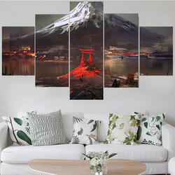 Peinture sur toile d'art mural, affiche de paysage, Mont Fuji, Japon, salon moderne, chambre à coucher, maison modulaire, décoration de gestion, 5 pièces small picture n° 1