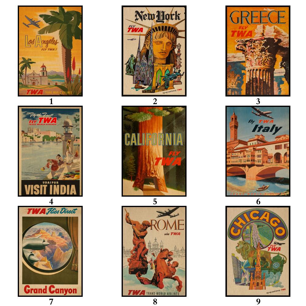 Affiche murale vintage de SancWorld Airlines, autocollant de voyage en papier kraft, illustration rétro, paupières, café et bar, 32 modèles n° 2