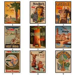 Affiche murale vintage de SancWorld Airlines, autocollant de voyage en papier kraft, illustration rétro, paupières, café et bar, 32 modèles small picture n° 2