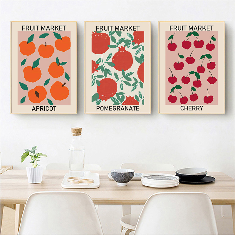 Affiches et imprimés Vintage du marché des fruits, cerise, citron, poire, banane, Orange, Art mural, toile, peinture, photos murales, décor de cuisine n° 5