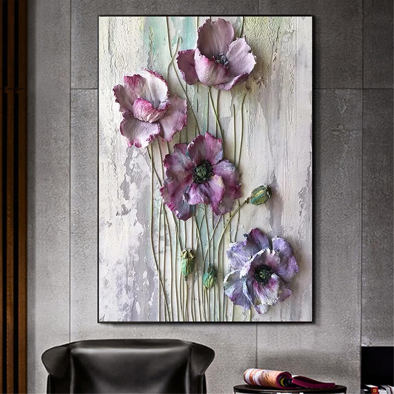 Toile de peinture à l'huile abstraite de fleur violette, affiches et impressions de paysage modernes, photo murale pour décor de salon, sans cadre n° 1