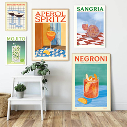 Affiche Imprimée de Dessin Animé, Jus de Fruits, Aperol Spritz, Sangria Clics, Negroni, Peinture sur Toile, Club, Bar, Boutique, Décoration de Maison, Cadeaux small picture n° 1