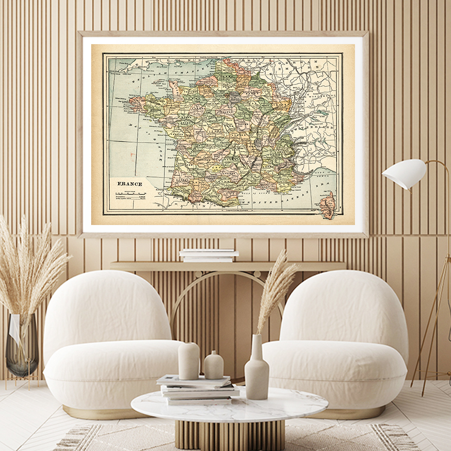 Affiches sur toile vintage avec carte de pays, Espagne, France, Portugal, peinture murale, image imprimée d'art pour salon, décoration intérieure de la maison n° 3