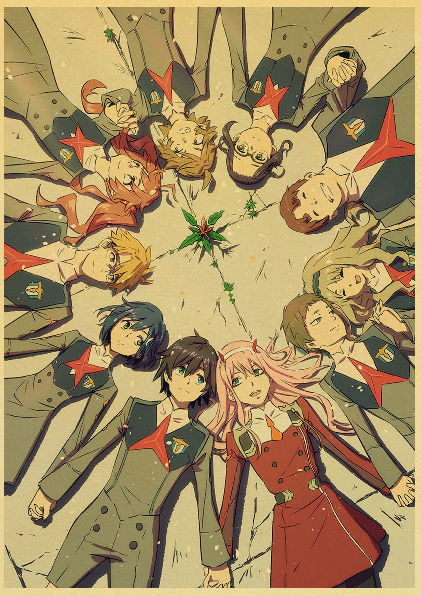 Affiches rétro Darling in the Franxx, autocollants muraux d'anime japonais, impressions sur papier kraft, image claire, décoration de la maison n° 3