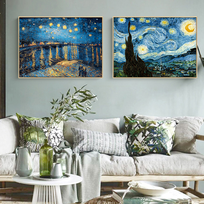 Peinture à l'huile Van Gogh, célèbre artiste, ciel étoilé, Iris, fleur, lever du soleil, paysage, toile, affiche imprimée, photo, décoration murale n° 3