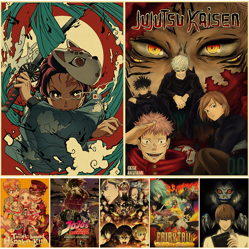 Affiche rétro Anime Vintage, Jujutsu Kaimmense, Demon Slayer, DegradTail, Death Note, papier Kraft, chambre et bar, décoration murale, 73 n° 1