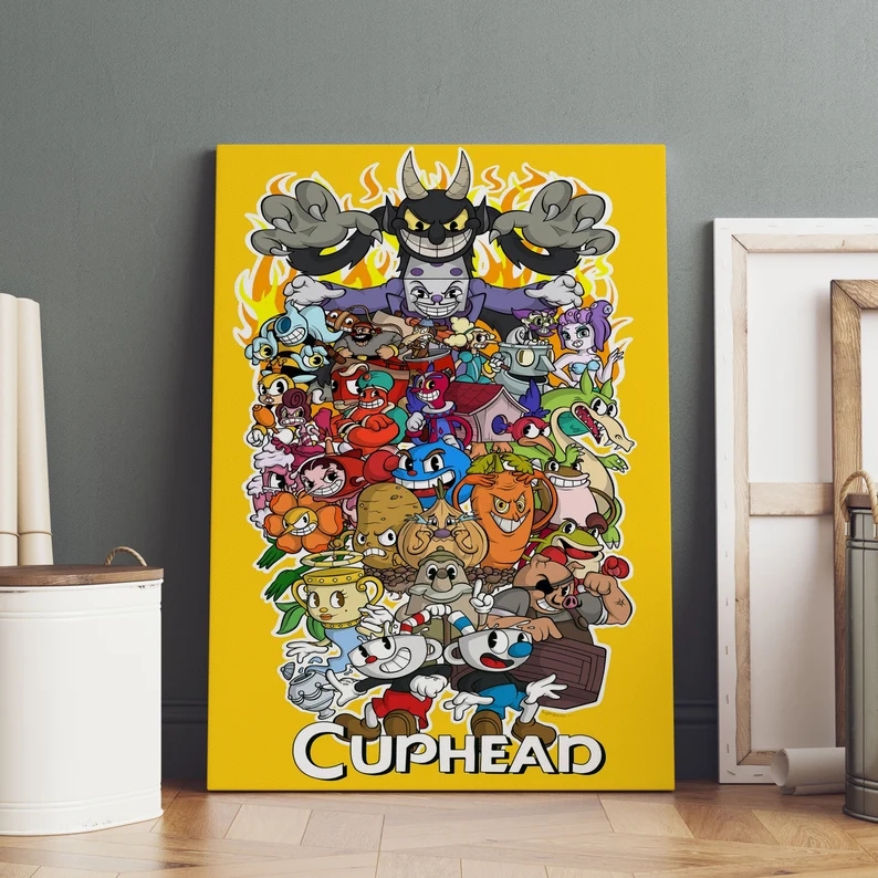 Cuphead-Affiche de jeu vidéo, personnages de dessin animé, peinture sur toile, art mural, décoration pour chambre d'enfant, maison et club n° 4