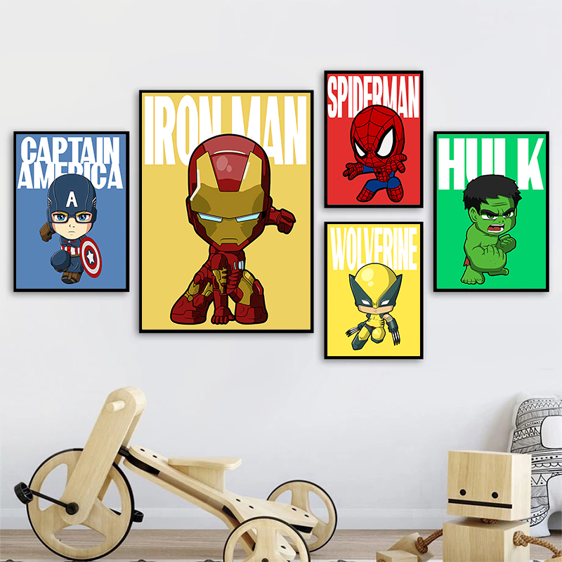 Affiche d'art mural Marvel, Spiderman, Iron Man, Avengers, Smile Hero, décoration de chambre d'enfant, peinture sur toile de dessin animé, impression d'image, illustration Disney n° 2