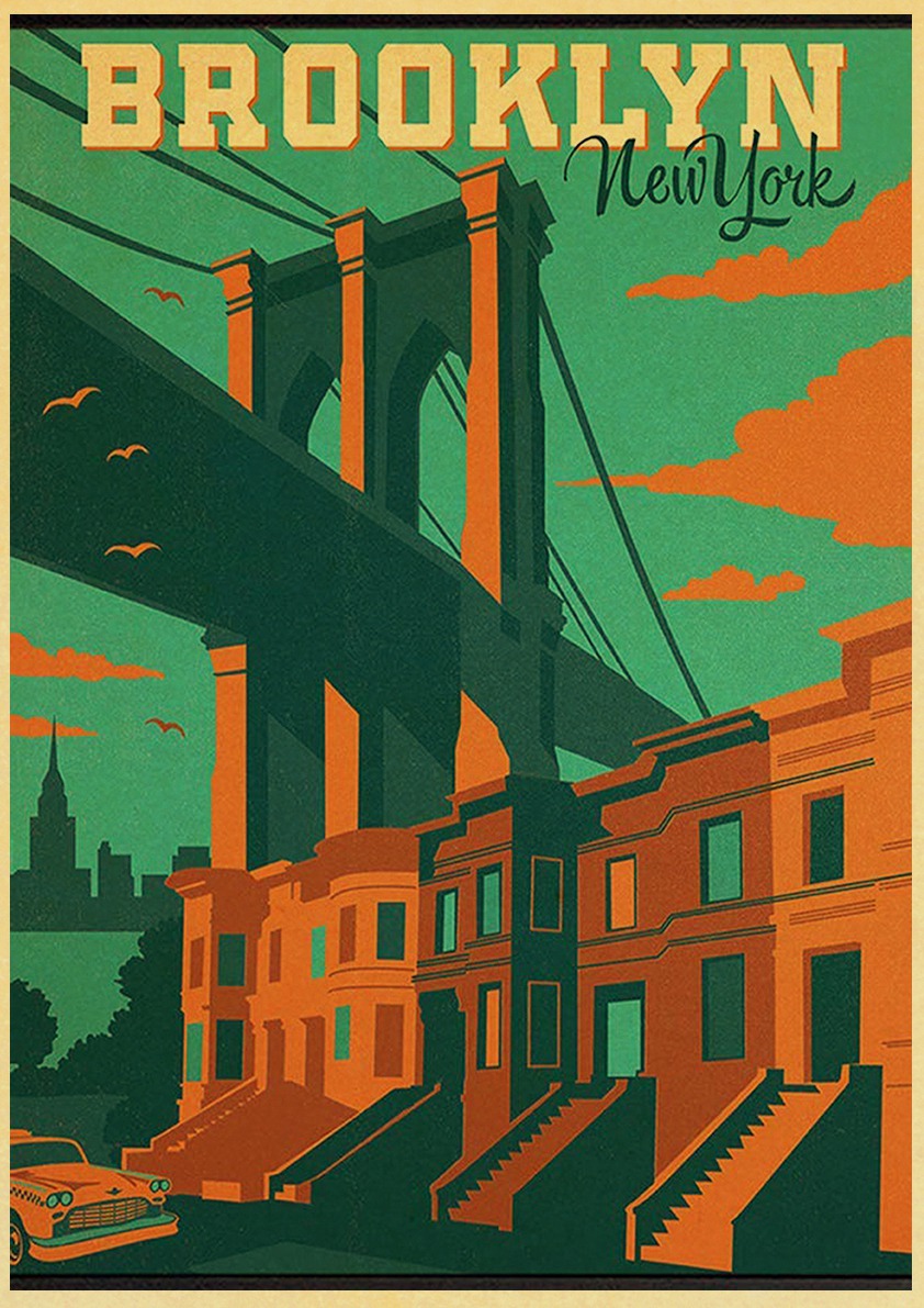 Affiche de Ville Touristique de Dessin Animé, Affiche de New York Minimaliste, Peinture Artistique Rétro en Papier Kraft, Décoration Murale pour la Maison, la Chambre, le Bar n° 5