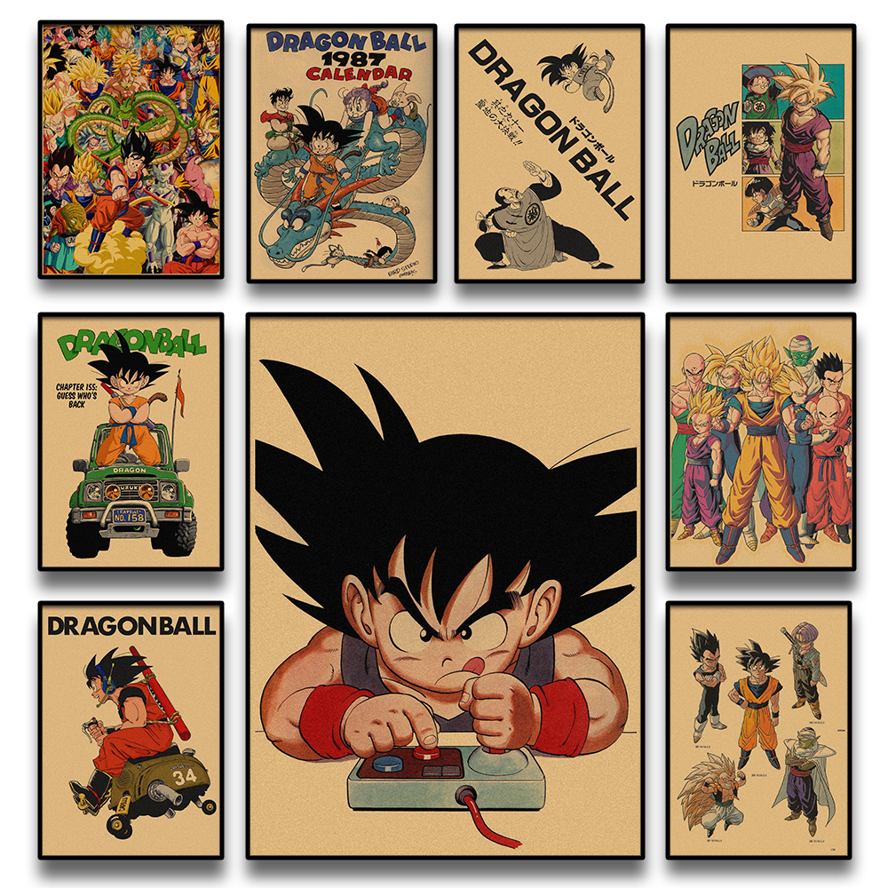 Affiche sur toile, dessin animé japonais, rétro Dragon Ball, Goku, Gohan, Vegeta, Piccolo Friza, peinture murale, cadeau pour enfants n° 1