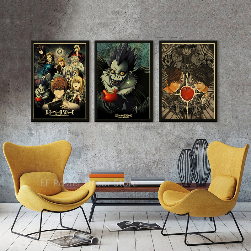 Affiche de Death Note, Imprimés Esthétiques, Ryuk/Light/L · Lawliet, Peinture Manga Vintage, Anime Classique, Art Mural pour la Maison, la Chambre et le Club n° 3