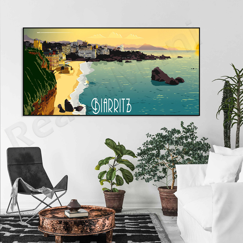 Biarritz-Affiche Panorama Vintage, Affiche de Voyage, Impression d'Art, Décor Mural, Pays Basque n° 4