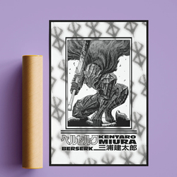 Affiche de Personnage de Dessin Animé Berserk en Noir et Blanc, Peinture sur Toile, Art Mural, Dessin Original, Bande Dessinée, Décoration de Maison et de Chambre small picture n° 4