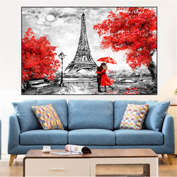 Toile à l'huile avec Couple, France, Paris, tour Eiffel, peinture abstraite de paysage, affiches et imprimés, photos d'art murales, décor de maison, sans cadre small picture n° 2