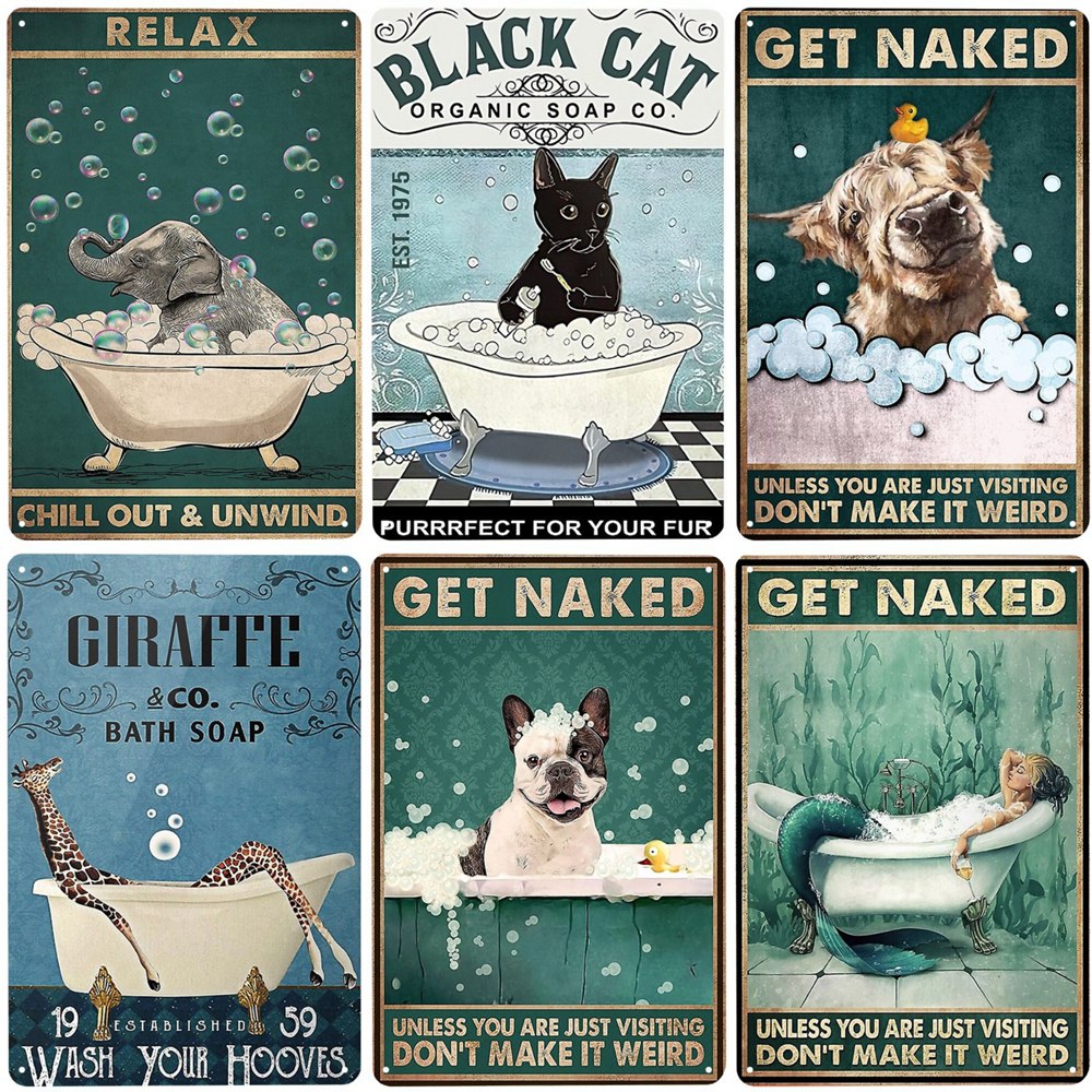 Savon de bain de chat Vintage en métal, signe en étain, se met nu, affiche d'art, lavage de vos pattes, décoration murale pour Bar, café, maison, ferme, N447 n° 1