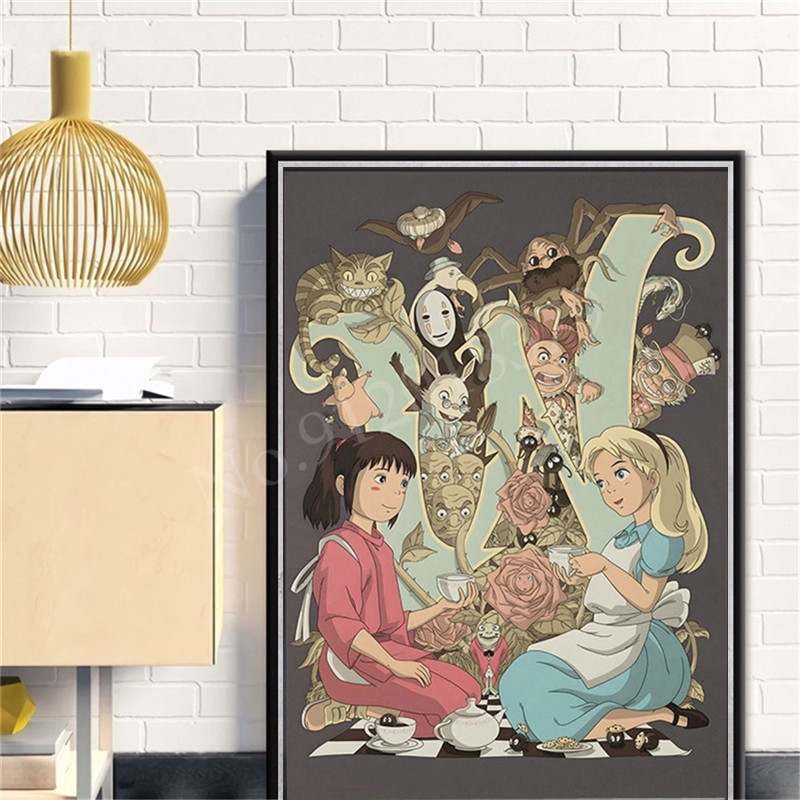 Spirited Away et Alice au pays des merveilles Anime Canvas Painting, Poster and Prhonneur, Wall Art, Girls Room, Dr, Yazaki Studio, Ghibmovies, 1Pc n° 1