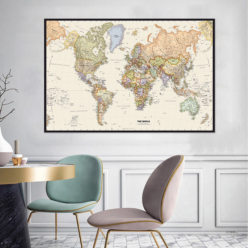 La carte du monde rétro avec détails, peinture sur toile, affiche d'art mural, fournitures scolaires, décoration, 60x40cm n° 2