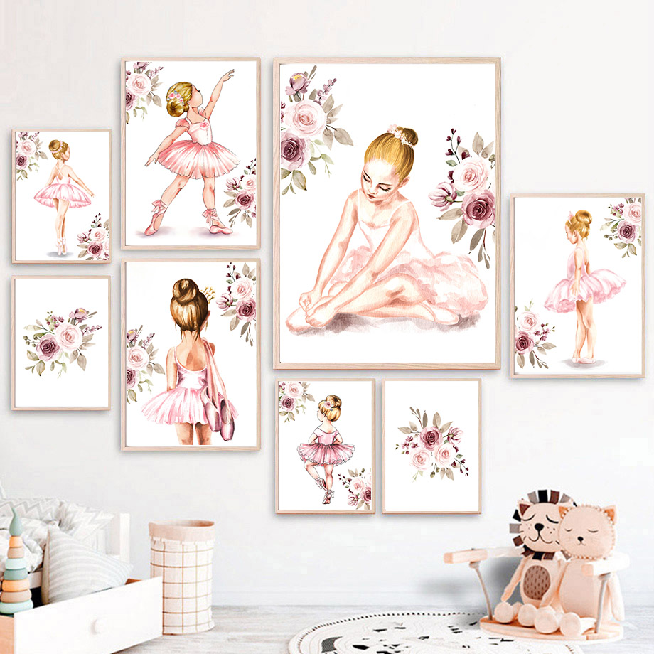 Toile d'art mural de Ballet pour fille, chaussures de danseuse de sœur, peinture de fleurs, affiches et imprimés nordiques, photos murales, décor de chambre de fille n° 2