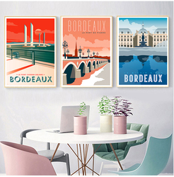 Affiche Murale Vintage en Kraft avec Carte de Voyage, Bordeaux, France, Vin, Pays, Impression d'Art Revêtu, Décoration de Maison, Cadeau small picture n° 3