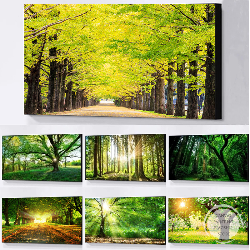 Affiches et impressions de paysage naturel pour la décoration intérieure, peinture d'arbre vert, toile de forêt, art mural pour le salon, HD, gérer les phares n° 1