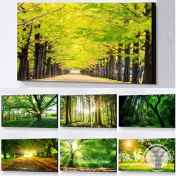 Affiches et impressions de paysage naturel pour la décoration intérieure, peinture d'arbre vert, toile de forêt, art mural pour le salon, HD, gérer les phares