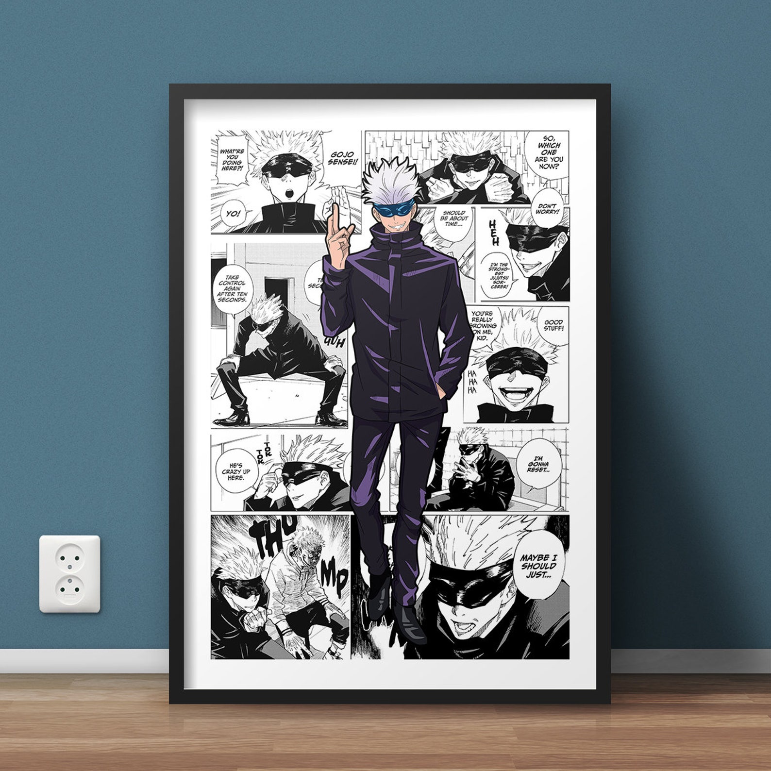 Pop Retro Anime Figure Jujutsu Kaimmense Poster Set, Gojo Yuji Poster, Black and White Canvas Print, Manga Wall Art, Kawaii Room Decor n° 5