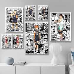 Haikyuu Pop Anime Figure Canvas Painting, Black and White Poster, Wall Art, Kids Kawaii Room Decor, Volleyball Posters Gift, Manga small picture n° 2