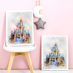 Disney Princess Castle Print Cartoon Poster, Magic Kingdom Art Canvas Painting, Baby Girls Room Wall Decor, Interconnexion small picture n° 5