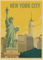 Affiche de Ville Touristique de Dessin Animé, Affiche de New York Minimaliste, Peinture Artistique Rétro en Papier Kraft, Décoration Murale pour la Maison, la Chambre, le Bar small picture n° 4