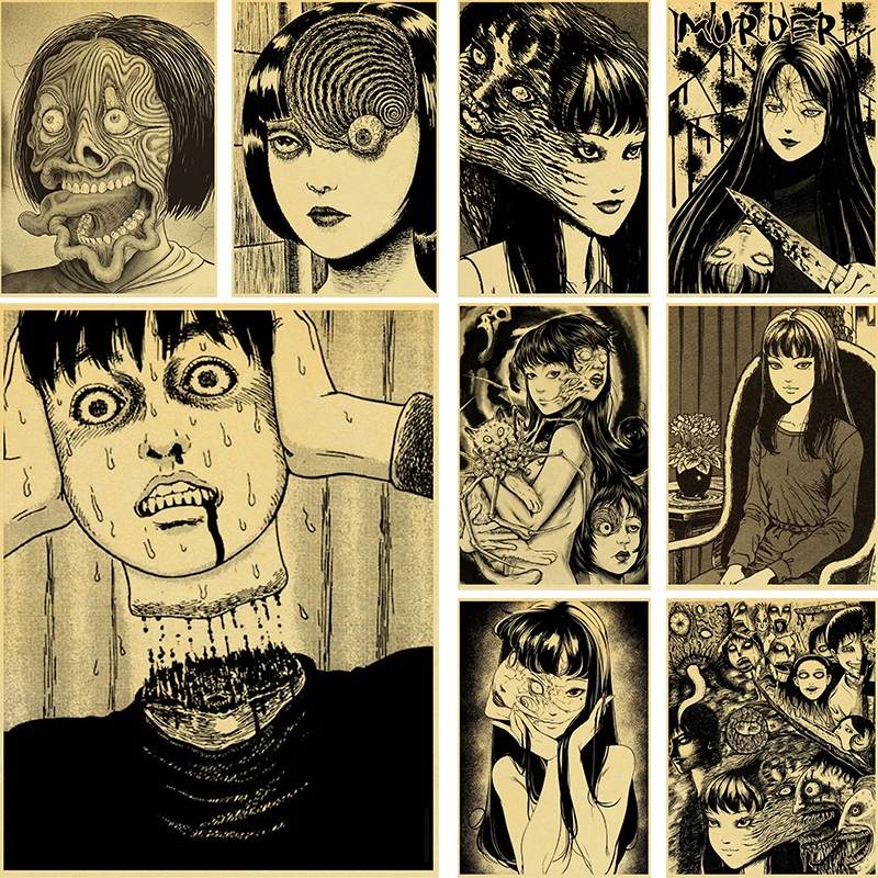 Affiches d'anime d'horreur Junji Ito, papier kraft rétro, autocollant, vintage, chambre, bar, impressions, art, mur, toile, coutumes, 73 n° 1