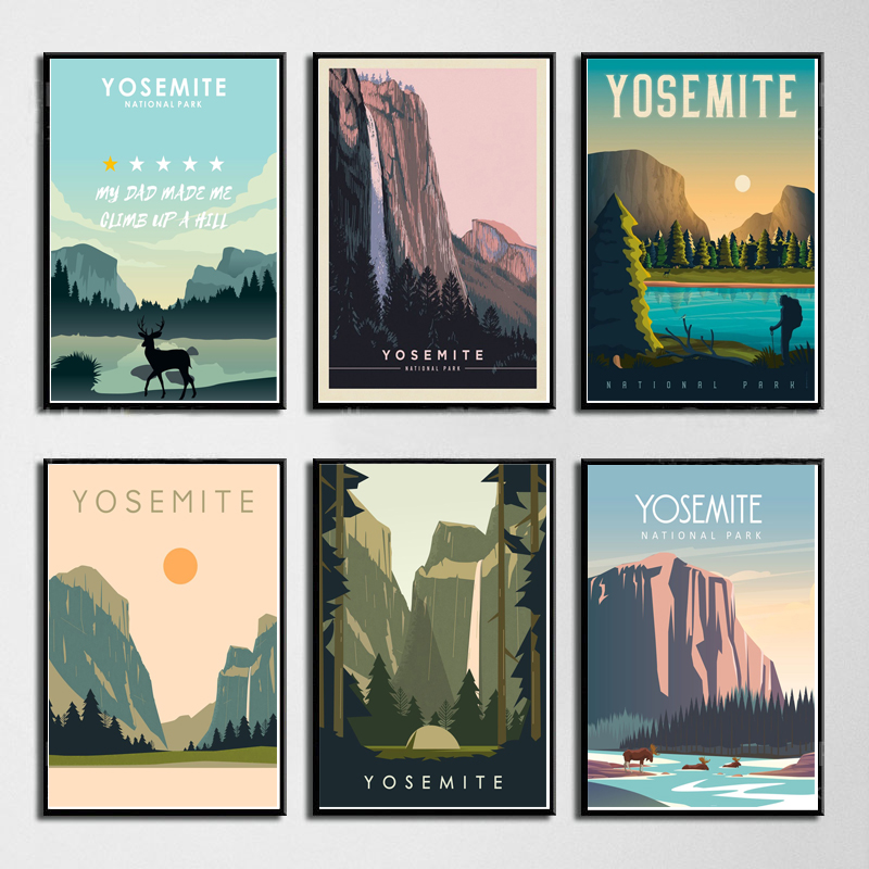 Peinture sur toile du parc national de Yosemite, voyage, monde, ville, affiche, art mural, photo, cadeau, décor de chambre à la maison, nouveau n° 1