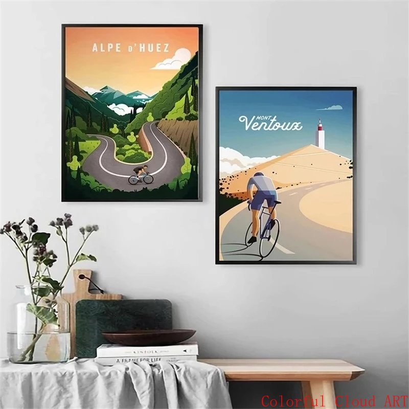 Affiches de sport de cyclisme de course de vélo de ville du monde vintage, peinture de toile d'art, France, Paris, mur, gérer pour le salon, décor à la maison n° 2