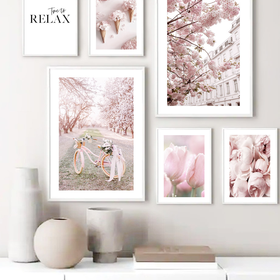 Sakura Rose tulipe fleur paysage Art mural toile peinture affiches nordiques et impressions photos murales pour décor de salon n° 2