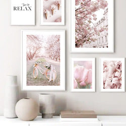 Sakura Rose tulipe fleur paysage Art mural toile peinture affiches nordiques et impressions photos murales pour décor de salon small picture n° 2