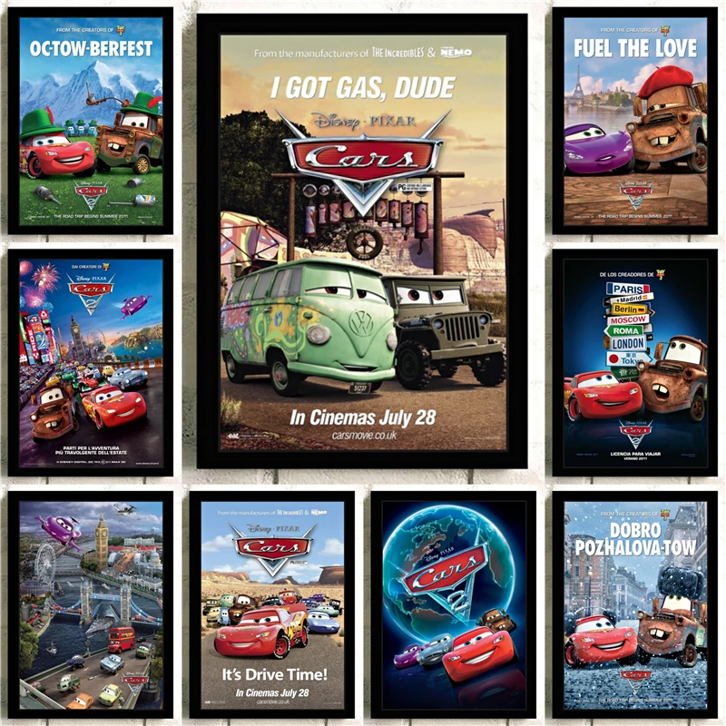 Peinture sur Toile Personnalisée de Course Pixar de Disney, Affiches et Imprimés d'Histoire de Voiture, Art Mural, Décoration de Salon et Chambre d'Enfant n° 1