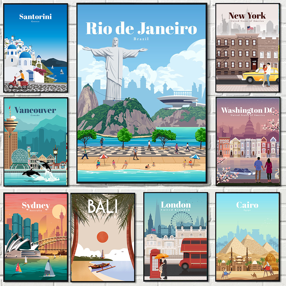 Affiche de ville de voyage de renommée mondiale moderne, peinture sur toile de Rio de Janeiro, art mural de chambre à coucher, paysage, bureau, décoration d'intérieur, cadeau de gestion n° 1