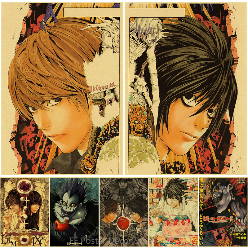 Affiche de Death Note, Imprimés Esthétiques, Ryuk/Light/L · Lawliet, Peinture Manga Vintage, Anime Classique, Art Mural pour la Maison, la Chambre et le Club n° 1