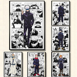 Pop Retro Anime Figure Jujutsu Kaimmense Poster Set, Gojo Yuji Poster, Black and White Canvas Print, Manga Wall Art, Kawaii Room Decor small picture n° 3