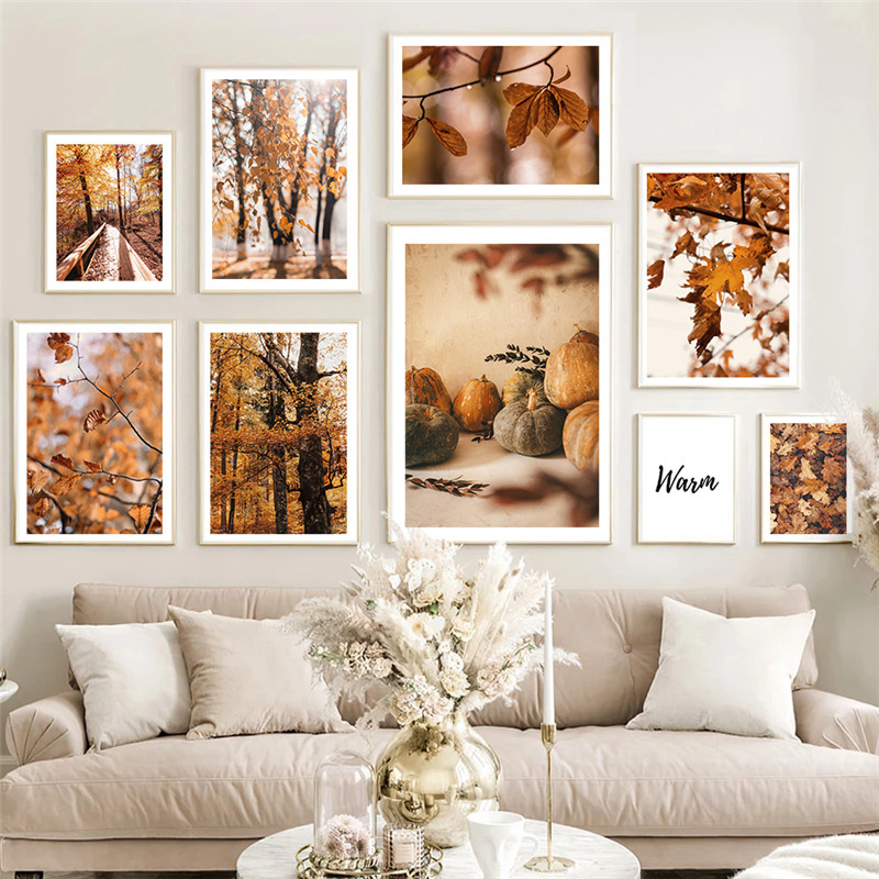 Affiche de feuilles de Aliments de paysage d'automne, peinture sur toile, cuir chevelu d'érable, art mural de paysage naturel, décoration de salon, décor à la maison n° 1