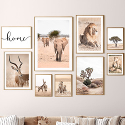 Beige Afrique éléphant discuter girafe léopard Tropical Animal affiche mur Art toile peinture impressions gérer pour salon décor