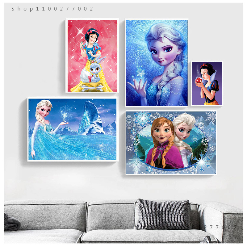 Peinture sur toile de dessin animé de princesse Disney, affiches de princesse Elsa et Anna, impressions de glace réglables, art mural, décor de salon n° 1