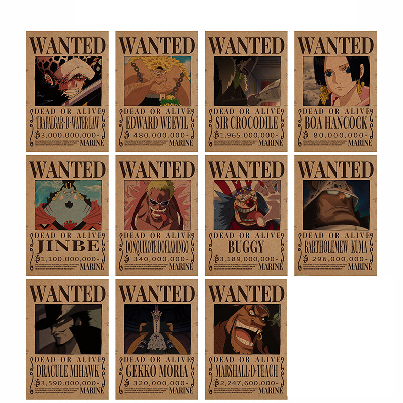 One Piece Wanted Bounty Optics Papier Kraft Poster, Anime, Luffy, Chapeau de Paille, Pirates, Quatre Empereurs, Oka Shichibukai Wallpaper, RoomDecor n° 1