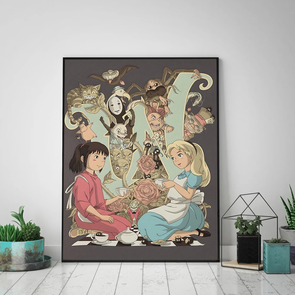 Spirited Away et Alice au pays des merveilles Anime Canvas Painting, Poster and Prhonneur, Wall Art, Girls Room, Dr, Yazaki Studio, Ghibmovies, 1Pc n° 3