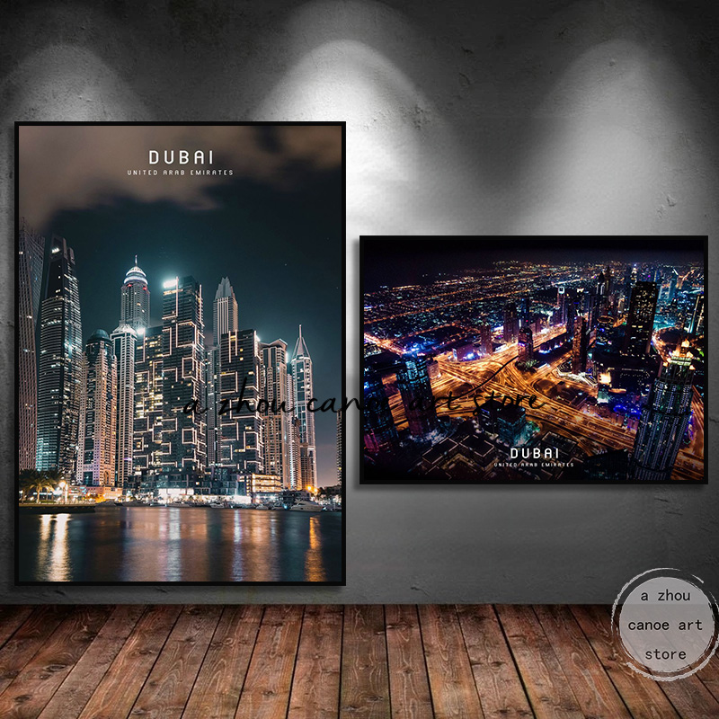 CitydeleDubai-Affiches d'art de tour de Burj Khalanza, peinture sur toile, impressions murales, image pour chambre, décoration d'intérieur, vues de nuit n° 1