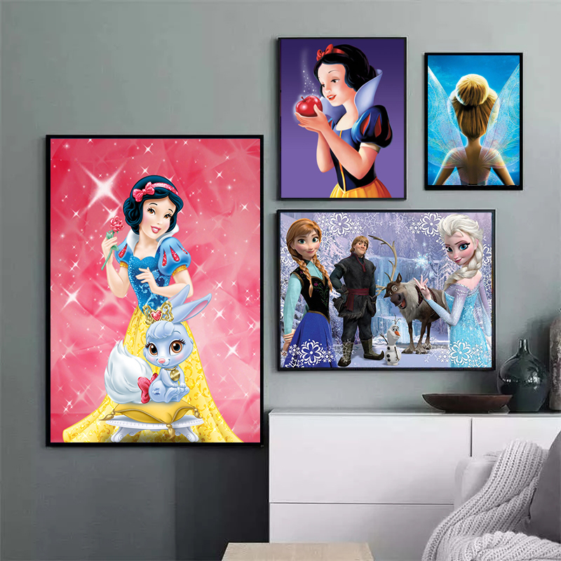 Peinture sur toile de dessin animé de princesse Disney, affiches de princesse Elsa et Anna, impressions de glace réglables, art mural, décor de salon n° 2