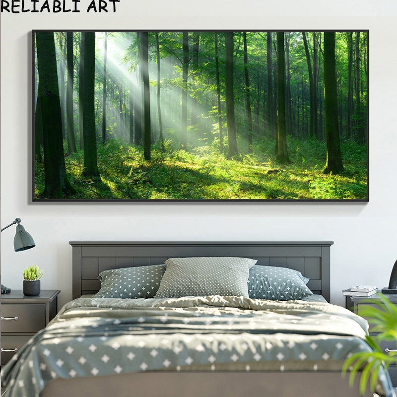 Affiches et impressions de paysage naturel d'arbre vert de forêt, peinture sur toile moderne, image d'art de mur pour le salon, décor à la maison n° 3