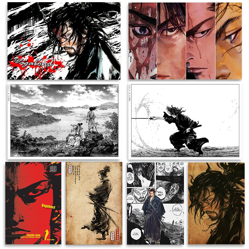 Affiche de dessin animé japonais samouraï, toile de Miyamoto Musashi Inoue takhiko, peinture murale, images d'art, décoration de la maison n° 1