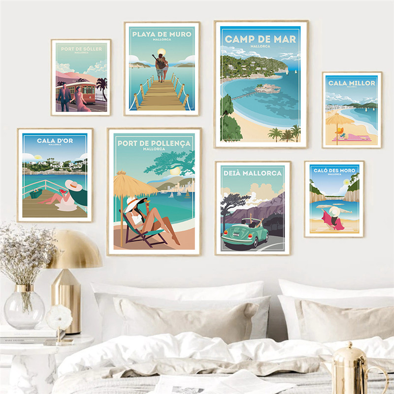 Affiche de Voyage d'Espagne et de Majorque, Peinture sur Toile, Art Mural de Plage, Affiche de Ville Touristique pour Décoration de Salon, Image de Décoration de Maison n° 1